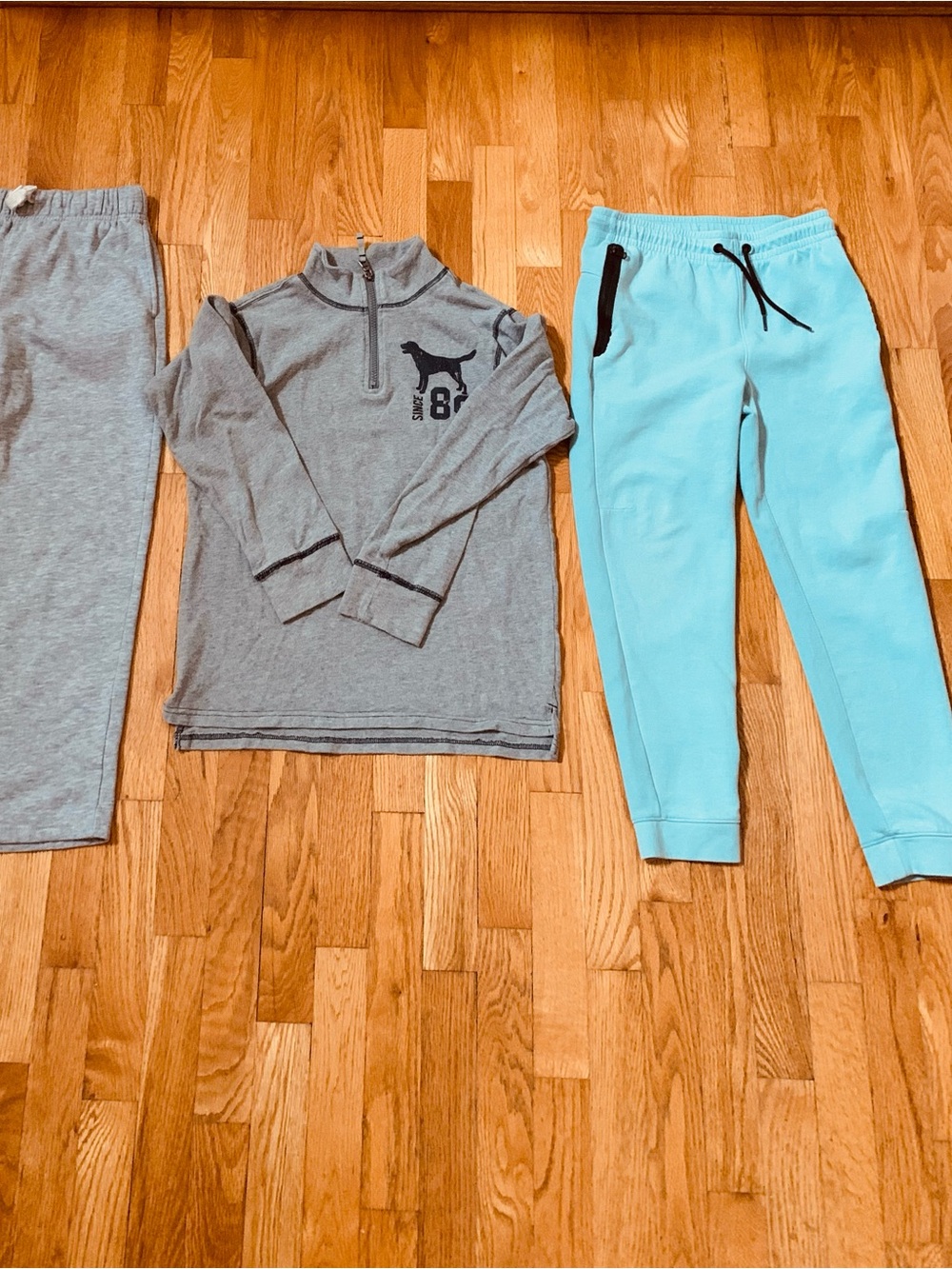 Kids 10/12 Fleece Loungewear Lot: Gray 1/4 Zip Pullover, Sweats & Mint Joggers